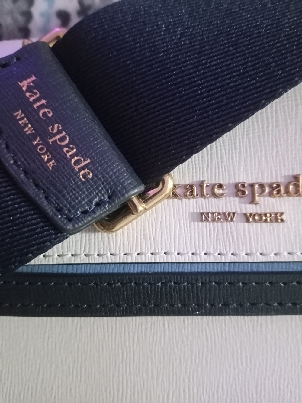 kate spade White and Navy Crossbody Bag with Gold Hardware